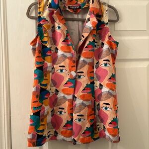 Vintage Art Pop Love Multicolor Abstract Face Print Women's Top